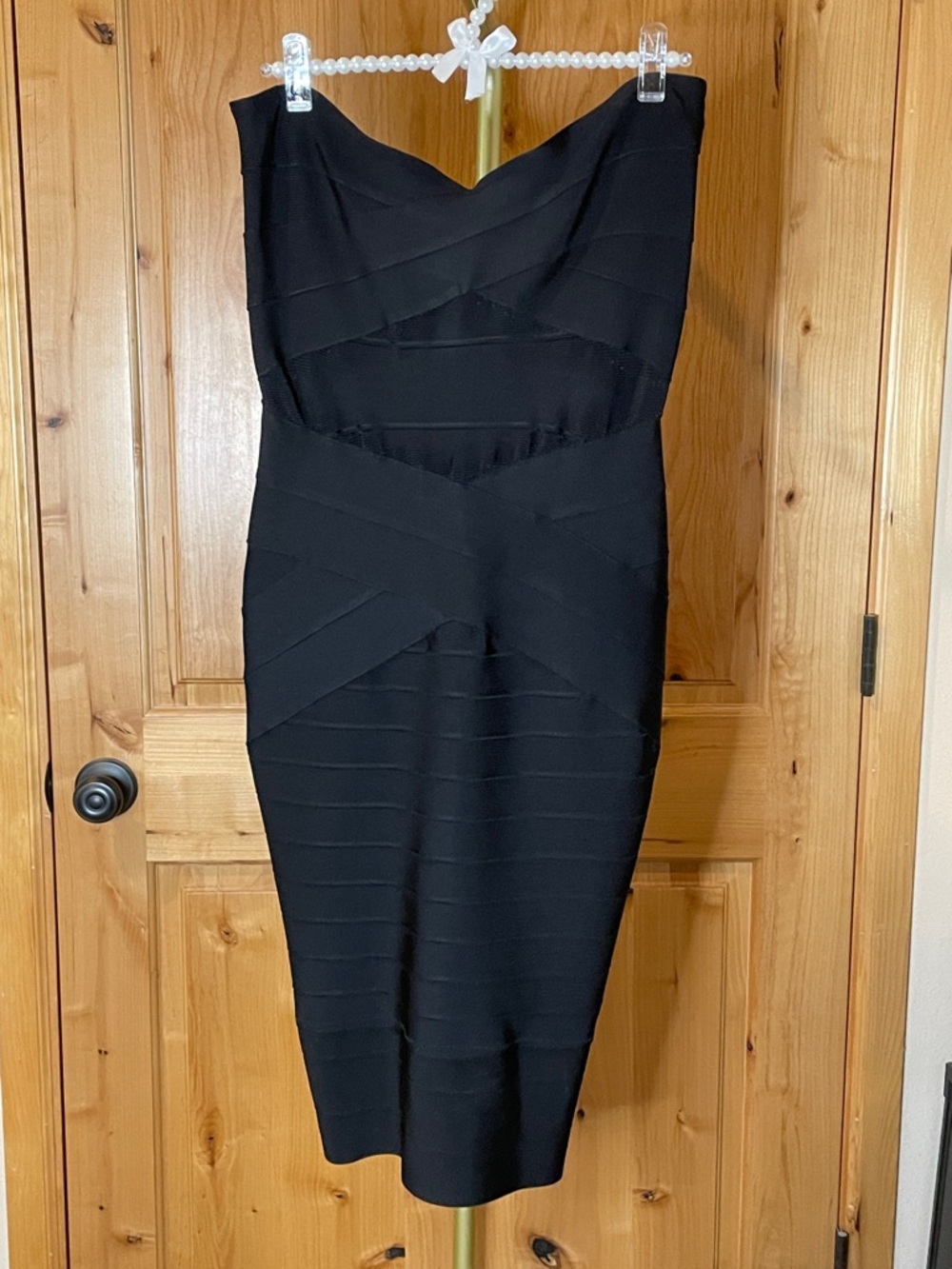 House Of CB Strapless Black Bandage Midi Dress Size L